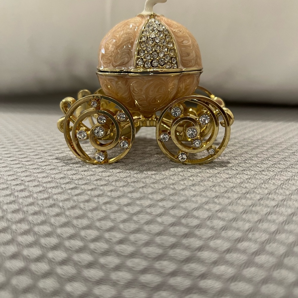 Pink Enamel and Gold Jeweled Carriage Trinket Box